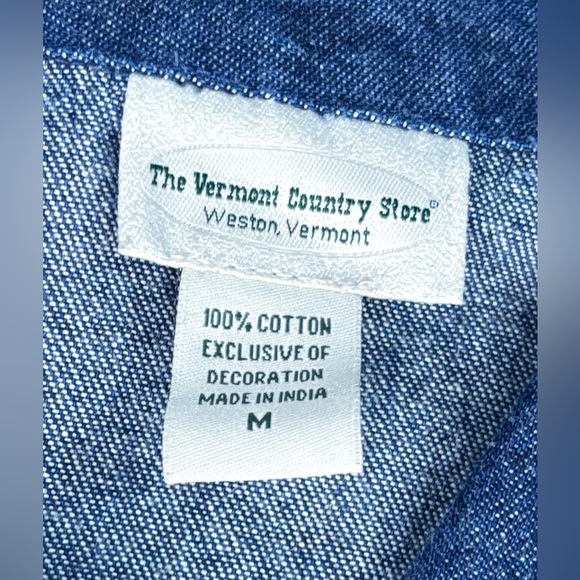 Vermont Country Store Floral Embroidery Denim Shirt Sz Medium Chore Prairie Farm - Picture 3 of 5